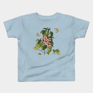 Botanical illustration of a plant, butterflies, snail and ladybugs Kids T-Shirt